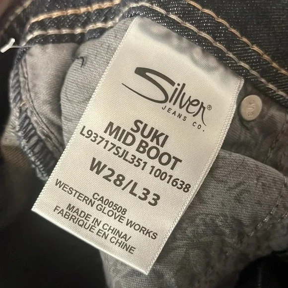 NWT Silver Jeans Co Suki Mid Rise Boot Cut Stretch Sequin Distressed Denim Sz 28 - Picture 11 of 14
